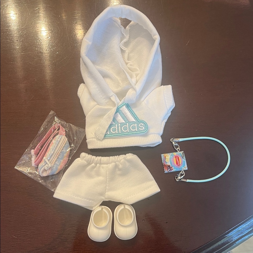 White Teal Labubu Hoodie shorts Set luxury, fanny pack chips NWT